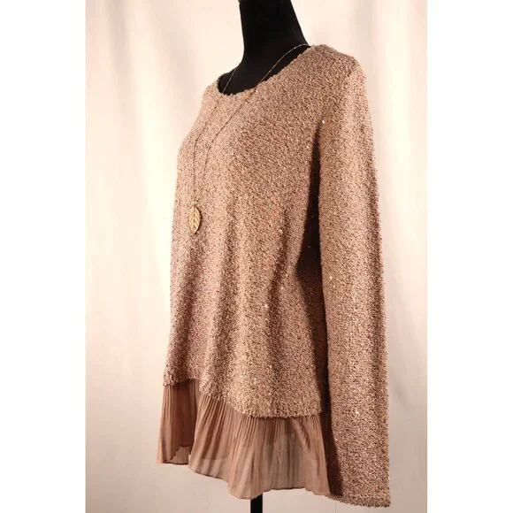 ALFANI by women's Sequin Knit Sweater with Pleated Sheer Hem‎ Size P/XL - Picture 2 of 16